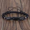 Strand Natural Rough Black Tourmaline Healing Stone Bead Matte Onyx Alternativ Lava Nylon Rope Unisex Justerbar Energy Armband gåva