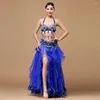 Stage Wear 2023 Femmes Dancewear Professionnel 3pcs Outfit Plus La Taille Coupe C / D Soutien-Gorge Ceinture Jupe Longue Oriental Perlé Costume De Danse Du Ventre