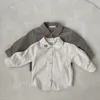 Kids Shirts Autumn Baby Cardigan Long Sleeve T-shirt Toddler Boy Cute Embroidery Bear Shirt Infant Cotton Pure Color Tops Clothing 230317