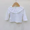 Barnskjortor Girl Kids Simple Underhirt Söt Big Lapel Doll Shirt Spol Solid Pullover Bottom Shirt Thin bekväm mångsidig toppar 230317