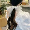 Romantisk nät Bowknot Ribbon Hair Scrunchies Fairy Black Lace Pearl Hair Bow Bands Elegant Stretch Hair Ties Pononyil Holder Rope 1965