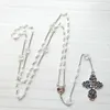 Pendant Necklaces Catholic Rosary Necklace Rose Cross White Square Crystal Beads Chain Prayer Chaplet Religious Church Baptism Jewelry