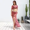 Stage desgaste 2023 Women Dancewear Belly Dance Clothing Floral Figurino Dress One Piece com Bowknot