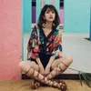 Damenblusen Ethnischer Stil Damenbekleidung Reiseoberteil Japan Thailand Druck Strandbluse Sommerhemden D33