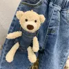 Jeans 2-6 anni Inverno Ragazze Ragazzi Cute Cartoon Orso Jeans Pantalone Bambino Bambini Bambini Spessi Pantaloni in pile caldo Denim 230317