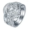 Wedding Rings Hainon Gold Color Ring Sets For Engagement Trendy Women Cz Zircon Princess 3pcs 6-10 Set Jewelry