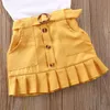 Conjuntos de roupas 0-5y moda criança crianças bebê meninas conjuntos sólidos sem mangas bodysuit topos amarelo saias plissadas verão conjunto