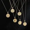 Pendentif Colliers Chaîne Bijoux Ensemble Gold Coin Taille Douze Constellations Collier Plaqué Cuivre