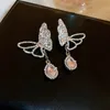 Dangle & Chandelier New Style Butterfly Rhinestone Dangle Earrings for Women Pink Crystal Earrings Weddings Party Jewelry Accessories