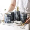 Bath Accessory Set Creative Marble Ceramics Five-Piece Bathroom Toilet Accessories Sets Toothbrush Holder Mouthwash Cup Shampoo Dispenser