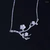 Catene Catena clavicola Collana in argento sterling 925 con fiori di ciliegio Moda Gioielli estivi Ramo Fiori Collane Pendenti per le donne