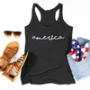 Women's Tanks America Muscle Tank Womens 4th Of July Top Cute Shirt Casual Clothes Gym Letter M