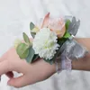 Decorative Flowers Bridesmaid Bracelet Wedding Corsage Polyester Ribbon Rose Pearl Bow Bridel Gifts Wrist