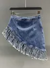 Skirts DEAT 2023 Summer Women's Solid Color High Waist Irregular Tassel Denim Versatile Fashion Female 17A1111 230317