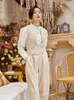 Womens Two Piece Pants AKSAYA Women Four Set Neutral Handsome Suits Brithish Vintage Elegant Pantsuit Female Double Breasted Blazer 230317