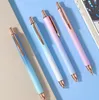 2023 nouveau design presse stylo plume rétractable couleur changeante paillettes or rose métal plume fine clic stylos plume avec étui en plastique protégé