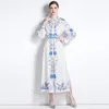 Casual Dresses Trendy Court Style Simple Pure White Color with Glam Blue Rose Printed Women Temperament Single Breasted Spring Vestidos