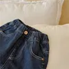 Jeans stile coreano bambini jeans larghi tinta unita 1-7 anni ragazzi ragazze moda breve pantaloni casual in denim 230317