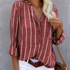 Women's Blouses Dames gestript losse shirt enkele borsten dame lange mouwt tops oversized casual kantoor blusas mujer