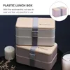 Set di stoviglie Box Bento Lunch Layer Contenitori giapponesi Doppio contenitore Scatole per pasti Impilabili Studenti Microonde Picnic Preparazione per adulti