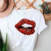 Damen-T-Shirts, Damen-Dame-Druck, weibliches T-Shirt, Leopard, sexy Lippendruck, Kleidung, Kurzarm-T-Shirts, Kleidung, Grafik-Top