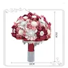 Dekorativa blommor Rhinestone Pearl Bride Bouquet Wedding Hydrangea Christmas Marriage Party Emulational Flower