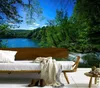 Bakgrunder Anpassade 3D -väggmålningar Lake Forests vattenfall Träd National Park Nature Living Room Soffa TV sovrum Bakgrund Bakgrund