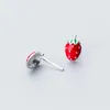 Boucles d'oreilles en argent sterling 925 Boucles d'oreilles Mode Mignon Minuscule Doux Petite Fraise Cadeau Pour Filles Enfants Dame