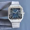 스퀘어 탱크 망 시계 40mm 블랙 고무 및 스테인레스 스틸 기계식 시계 케이스 팔찌 패션 날짜 시계 남성 손목 시계 Montre De Luxe 방수 007