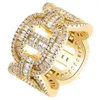 Anneaux De Mariage 15mm Bling Glacé Gourmette Lien Cubain Marina Grain De Café Anneau Bijoux Plaqué Or CZ Diamant Hip Hop Fiançailles Pour Femmes Hommes