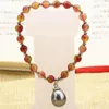 Brin multicolore pierre 6mm Jades calcédoine perles rondes Bracelets femmes goutte coquille 12 16mm pendentif bijoux 7.5 pouces B3171