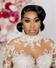 2023 Plus Size Arabic Aso Ebi Lace Beaded Mermaid Wedding Dress High Neck Sheer Neck Long Sleeves Vintage Sexy Bridal Gowns Dresses A0322