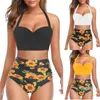 Maillot de bain femme 2023 été tournesol maillot de bain femme multicolore Sexy solide taille haute