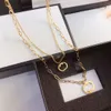 高級デザイナーレターペンダントネックレスチョーカーチェーン二重層 18K ゴールドメッキ高品質セーターネックレス女性のウェディングパーティージュエリーアクセサリー