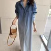 Casual Dresses Zcsmll Tie-Dyed Denim Vestidos Female 2023 Spring Summer Turn-Down Collar Long Sleeve Loose Women Gradient Print Dress