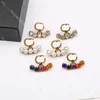 Vintage Colored Diamond Studs Women Pearl Letter Earrings Ladies Golden Earring Wholesale