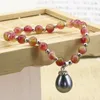 Brin multicolore pierre 6mm Jades calcédoine perles rondes Bracelets femmes goutte coquille 12 16mm pendentif bijoux 7.5 pouces B3171