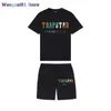 Wangcai01 Wangcai01 Мужские спортивные костюмы 2023 Trapstar Printed Men Men's Men's Men's Brand Короткие шорты для футболки. Случайный спортивный набор 0318H23 0318H23