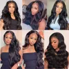 Syntetiska peruker Body Wave Spets Front Wig 100% mänskliga hår för kvinnor Brasiliansk transparent stängning S 250% Densitet Remy Billiga 230227