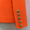 Damenanzüge, Blazer, klassischer Barock-Designer-Blazer, Metall-Löwenknöpfe, zweireihig, orangefarbene Damenoberteile, Winterkleidung für Damen