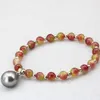 Strand Multicolor Stone 6mm Jades Chalcedony Round Beads Bracelets Women Drop Shell 12 16mm Pendant Jewelry 7.5inch B3171