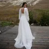 Deep V Neck A Line Wedding Dresses For Women Long Sleeves Simple Chiffon Summer Beach Plus Size Maternity Bridal Gowns Sexy Backless Long Boho Robes de Mariee CL2026