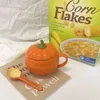 Bowls Cartoon Cute Creative Ceramic Pumpkin Cup With Lid Breakfast Dessert Soup Oatmeal Cups Student Water Bowl