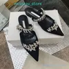 Lurum Crystal Satin Flat Mules Women Slippers Mule Slides 100% real leather Dermal outsole Satin Crystal Embellished featuring pointed toe Size 35-42 Designer Luxury
