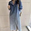 Casual Dresses Zcsmll Tie-Dyed Denim Vestidos Female 2023 Spring Summer Turn-Down Collar Long Sleeve Loose Women Gradient Print Dress