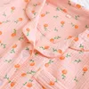 Kvinnors sömnkläder vår- och sommar damer pyjamas långärmade byxor bomull crepe söt liten orange blommig cardigan hemservice set