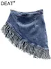 Skirts DEAT 2023 Summer Women's Solid Color High Waist Irregular Tassel Denim Versatile Fashion Female 17A1111 230317