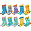 Chaussettes pour hommes paires/lot drôle coloré coton peigné heureux Multi motif Animal rayure dessin animé point nouveauté planche à roulettes Art chaussettes1