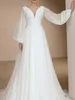 Elegant Summer Wedding Dress 2023 A-line V Neck Pleats Long Sleeves Chiffon Bridal Gowns Sweep Train Plus Size Vestidos De Novia