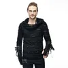 Men's T Shirts Punk Men Ripped Hooded Black T-shirts Holes Long Sleeve Spring Tee Polyester Casual Tops